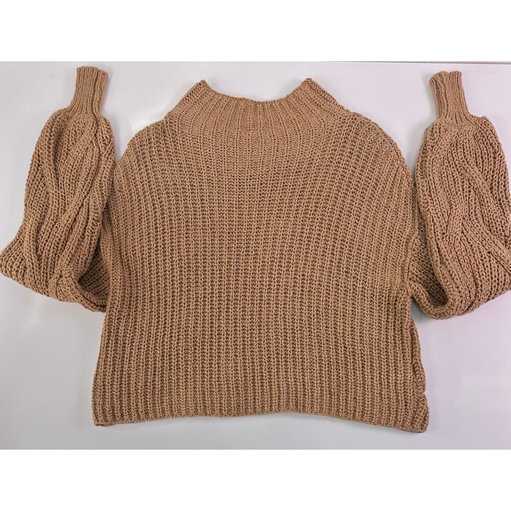 Free People Light Brown Chunky Knit Turtleneck Sweater XS - Picture 2 of 9